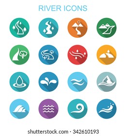 river long shadow icons, flat vector symbols