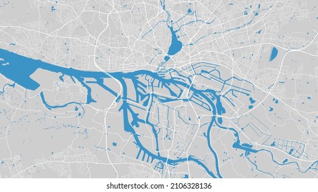 River map vector illustration. Elbe river map, Hamburg city, Germany. Watercourse, water flow, blue on grey background road map. Detailed silhouette. svg