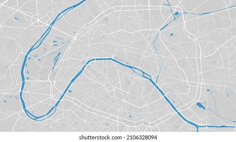 Flussdiagramm, Vektorgrafik. Seine Flusskarte, Paris Stadt, Frankreich. Wasserlauf, Wasserfluss, blau auf grauem Hintergrund, Straßenkarte. Detaillierte Silhouette.