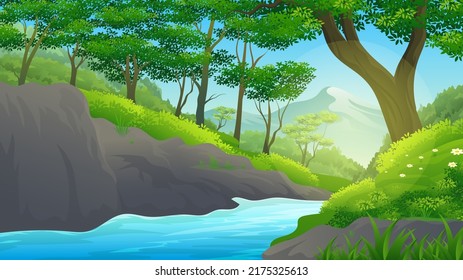 River in the middle of tropical forest with rocky cliffs