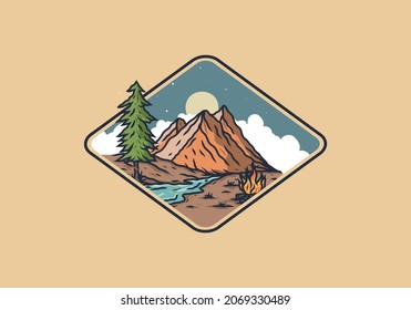 River and mountain illustration drawing design