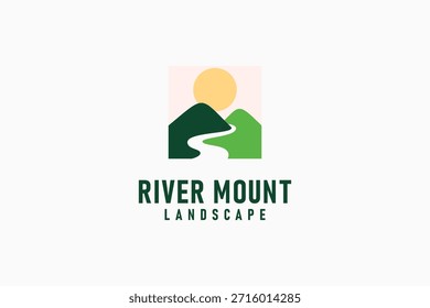 Diseño de icono de símbolo de logotipo de paisaje de montaña de río