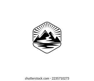 Diseño De Vectores Con Logotipo De Logotipo De Las Montañas Del Río Con Plantilla De Símbolo De Lago Marino.