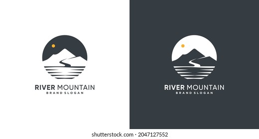 River mountain logo creative with modern concept Premium Vector