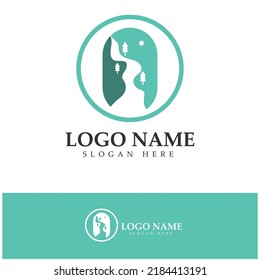 river mountain logo design illustration icon concept