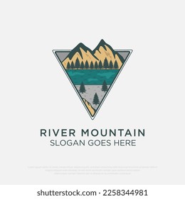 Diseño del logotipo River Mountain con triángulo,logotipo de la agencia de viajes de aventura al aire libre icono ilustración vectorial