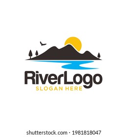 River Mountain Logo Design Vector Template