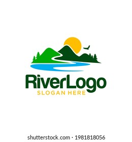 River Mountain Logo Design Vector Template