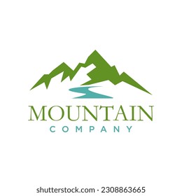 Landscape Hills, Mountain Peaks River Creek Simple logo design Vector