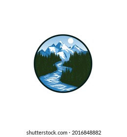 RIVER AND MOUNTAIN LOGO VECTOR