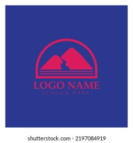 Plantilla de diseño de ilustración de icono del logotipo de montaña del río