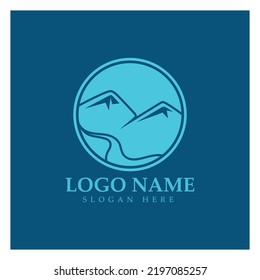 Plantilla de diseño de ilustración de icono del logotipo de montaña del río