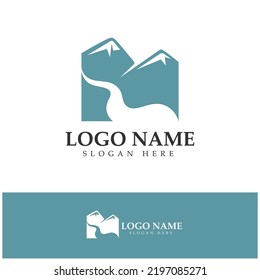 River mountain Logo vector icon illustration design template