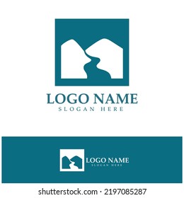 River mountain Logo vector icon illustration design template