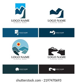 River mountain  Logo vector icon illustration design template