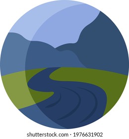 River in the mountains, icon illustration, vector on white background