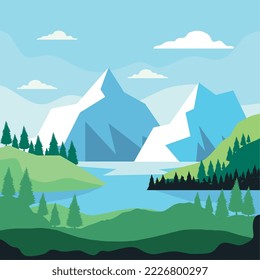 river and mountains landscape scene
