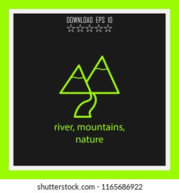 river, mountains, nature vector icon