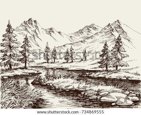 A river in the mountains sketch