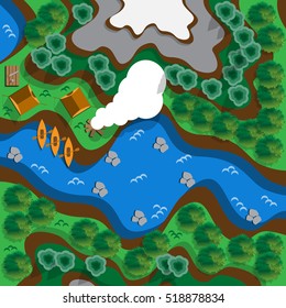 River in the mountains. View from above. Vector illustration.