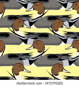 river multicolored ducks, geometric seamless pattern of vector variegated ducks