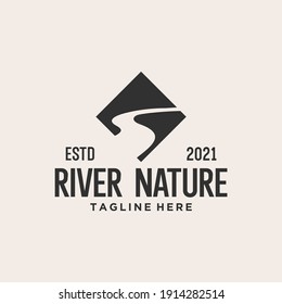 river nature hexagon logo design vector
