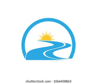 River nature logo design vector template