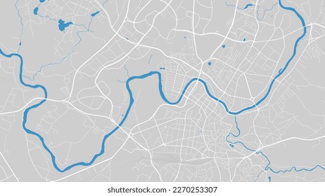 River Neris map, Vilnius city, Lithuania. Watercourse, water flow, blue on grey background road map. Vector illustration, detailed silhouette.