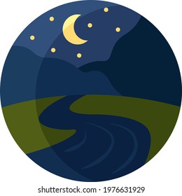 Río de noche, ilustración de icono, vector sobre fondo blanco