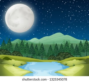 A river night scene illustration