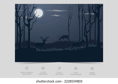 River night view landscape design nature scene flat illustration background template vector 