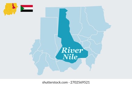 River Nile State Sudan Map with Flag - Region Ilustración vectorial»