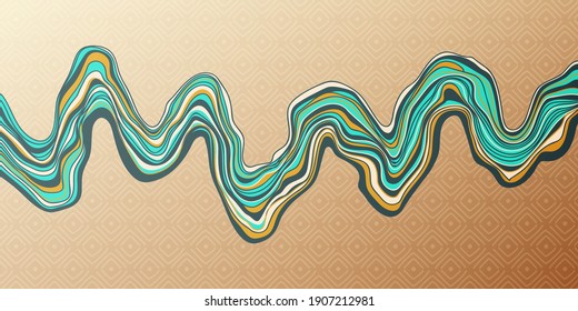 River object in japanese style. Oriental background with line wave ornament. Abstract vector template with geometric pattern. 