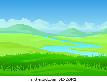 River on a hilly meadow. Vector illustration on white background. River on a hilly meadow. Vector illustration on white background.