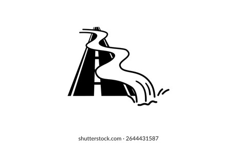river on road, black isolated silhouette