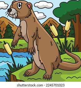 River Otter Marine Animal Colored Cartoon 