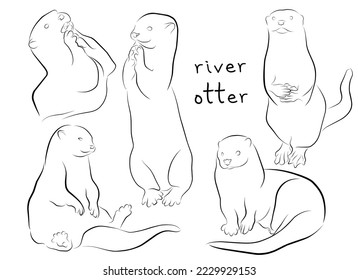 river otter set contour illustration vector