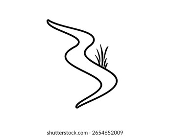 Icono de contorno de río aislado sobre fondo blanco.