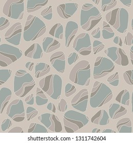 River pebbles hand drawn seamless pattern. Striped seashore gravel natural texture. Wavy rocks flat contour drawing. Ocean stones on grey background. Abstract wallpaper, wrapping paper vector design