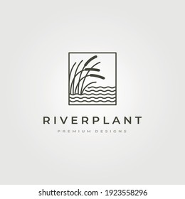 river plant cattail icon logo vector symbol illustration design, nature plant in square logo design