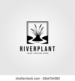 river plant cattail logo vector vintage illustration design