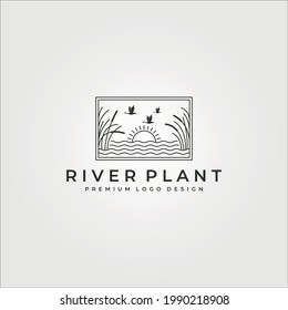 river plant and landscape vector logo line art symbol illustration design