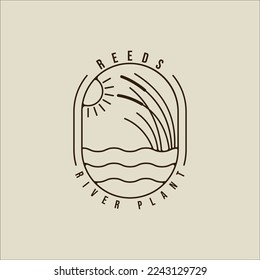 river plant reed logo line art vector simple illustration template icon graphic design. cattails grass nature sign or symbol for environment natural concept with badge and typography