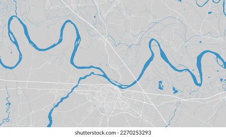 River Po map, Piacenza city, Italy. Watercourse, water flow, blue on grey background road map. Vector illustration, detailed silhouette.