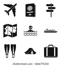 River recreation icons set. Simple set of 9 river recreation vector icons for web isolated on white background
