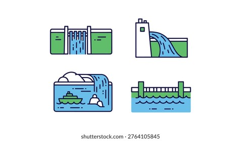 River Reservoir Line art abstract color pattern illustration
