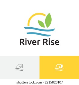 River Rise Morning Sun Leaf Eco Nature Simple Logo