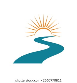 modelo de vetor de design de logotipo de estrada fluvial e luz solar
