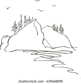 River, rocks, forest and birds - the draft of harmony