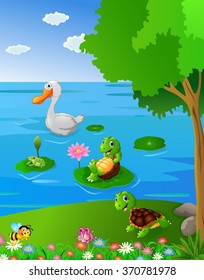 river scene with animal illustration